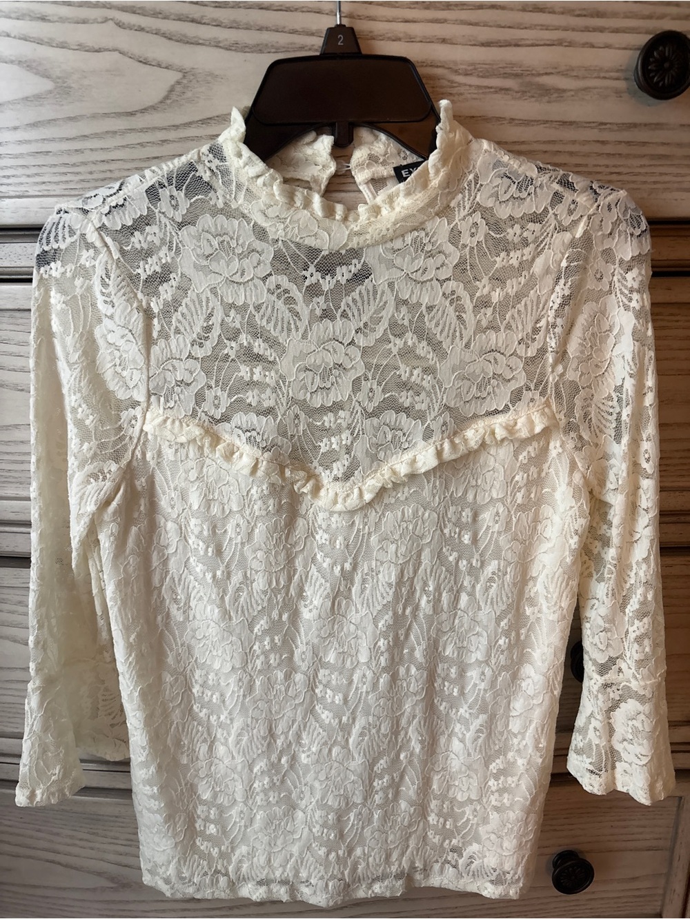 Vintage Express Ivory Lace High-Neck Top Boho CottageCore Romantic Y2K